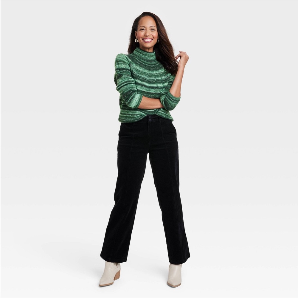 NWT Green & Black Striped w/ Metallic Silver Pullover Sweater